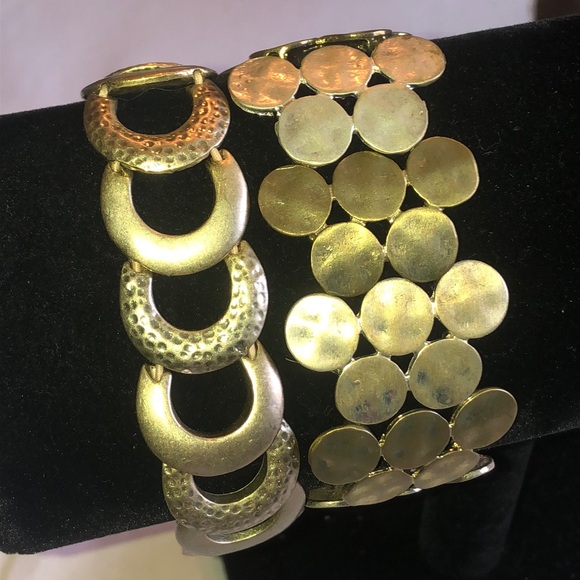 Satin Soft Gold Tone Metal Stretchy Bracelets Set - Picture 1 of 7